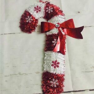 Candy Cane Christmas Tinsel Hanging Wall Door Wreath Decor Red White
